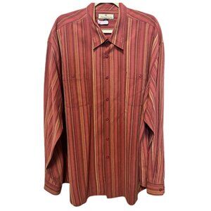 Tommy Bahama Mens Shirt 2XL Button Up Coral Striped Silk Blend Long Sleeve